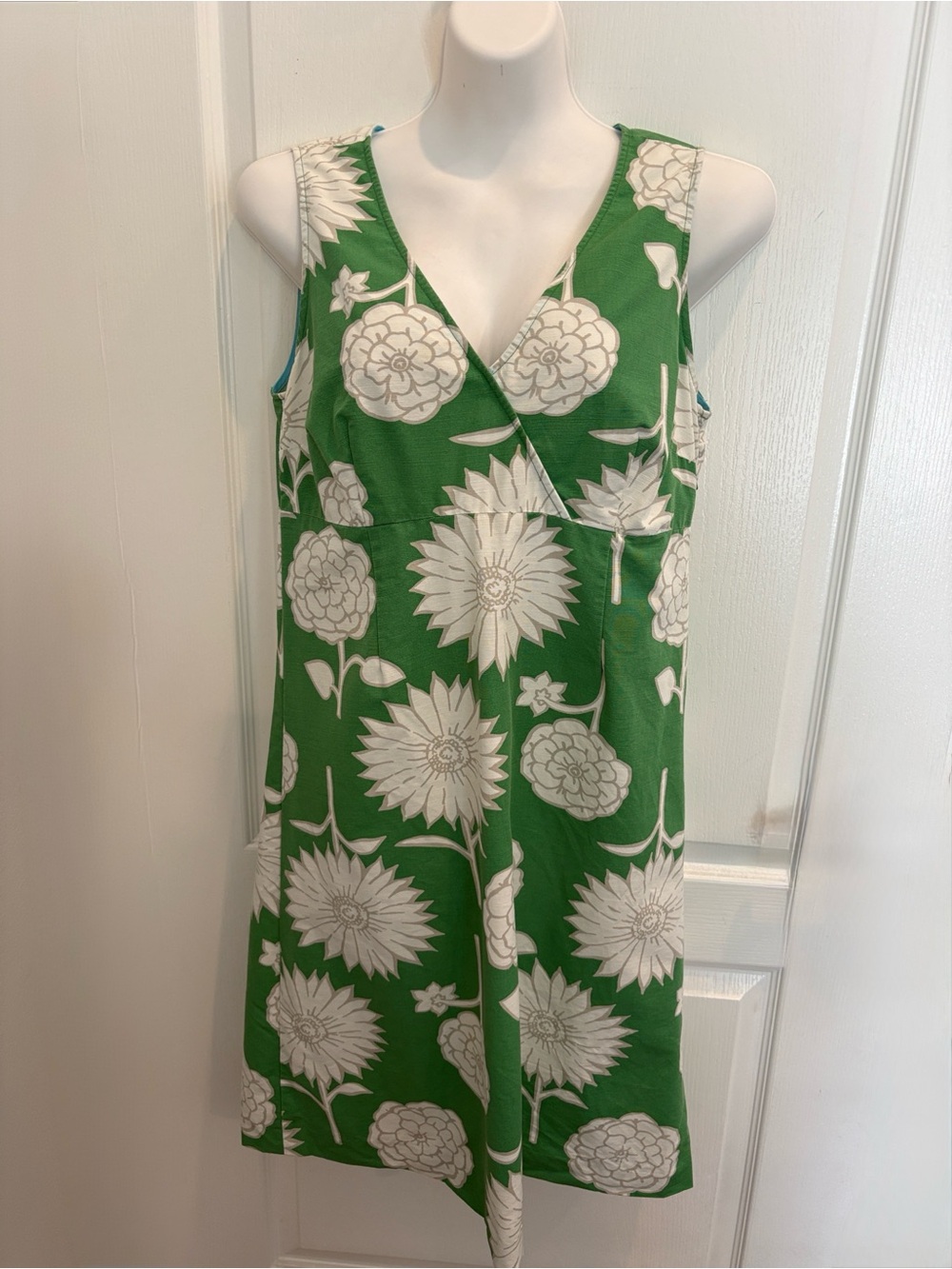 Boden Green & White Floral Sleeveless Cotton Amalfi Dress Size 14R
